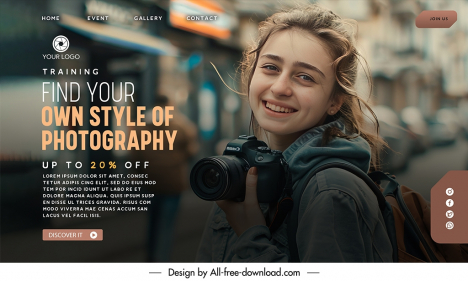 photography training landing page template dynamic smiling woman