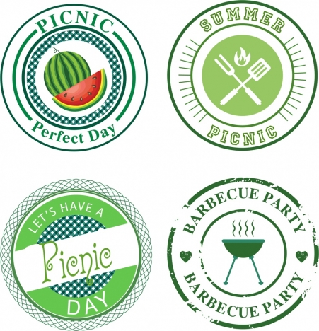 picnic labels collection classical flat circles isolation