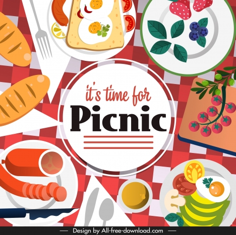 picnic time poster food sketch colorful flat design