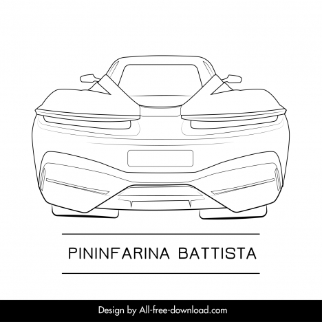 pininfarina battista car model icon flat symmetric handdrawn back view outline