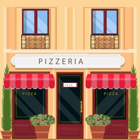 pizza store facade design with italian architecture