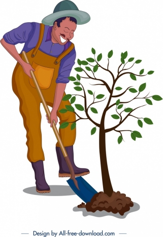 plantation background farmer tree icons cartoon design