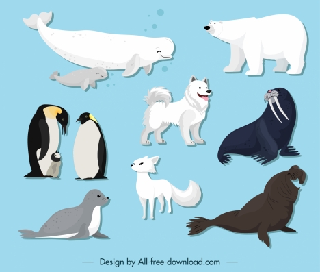 Polar animals icons cute cartoon sketch vectors stock in format for ...
