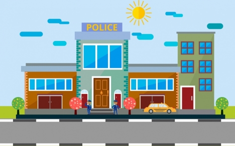 Police station facade design colored cartoon decor vectors stock in format  for free download 