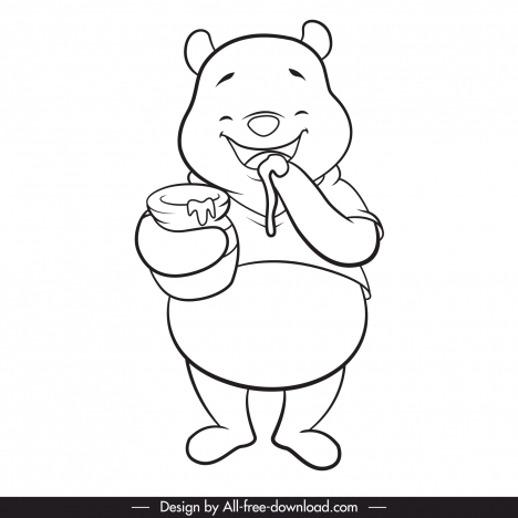 pooh bear icon black white handdrawn cartoon sketch