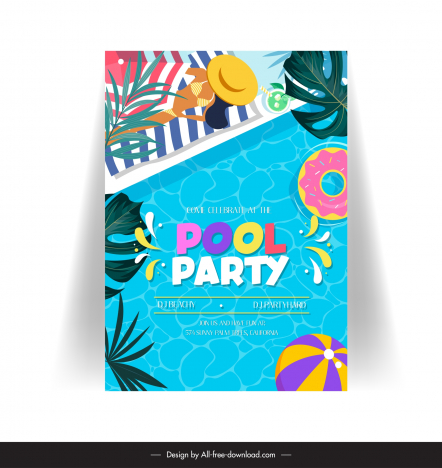 pool party poster template flat pool scene