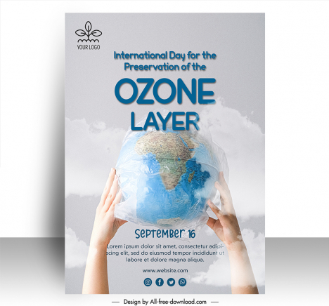 poster world ozone day template hands holding globe wrapped in plastic bag sketch