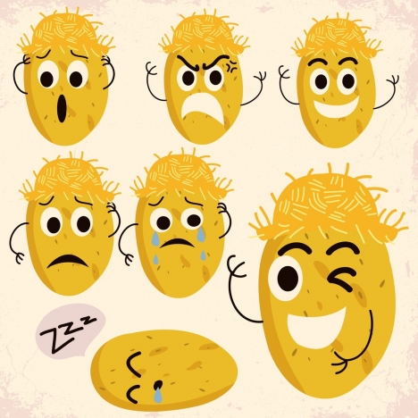 potato icon yellow stylized design various emotion
