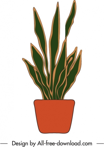 potted houseplant icon flat retro handdrawn outline