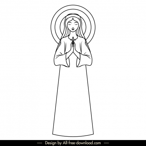 praying sister icon black white handdrawn cartoon character outline