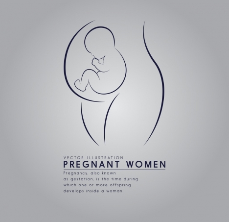 pregnant mummy banner baby woman icons flat sketch
