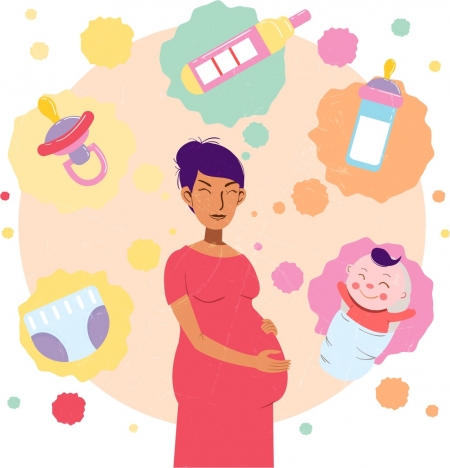 pregnant woman background multicolored grunge decor infant symbols