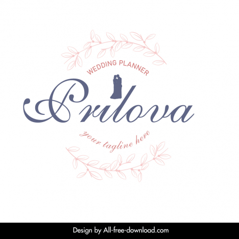 prilova wedding planner logo template elegant flat silhouette calligraphy couple leaves decor