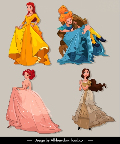 princess icons colored cartoon characters