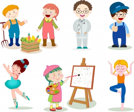 profession icons cute cartoon characters colorful design