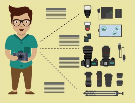 professional photographer concept with tools isolation