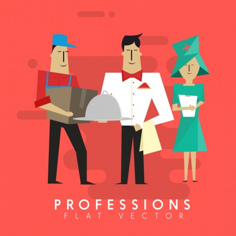 professions banner nurse waiter shipper icons cartoon characters