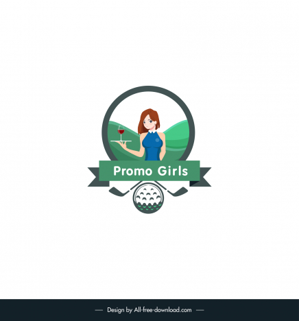 promo girls logotype isolated cute girl golf elements sketch