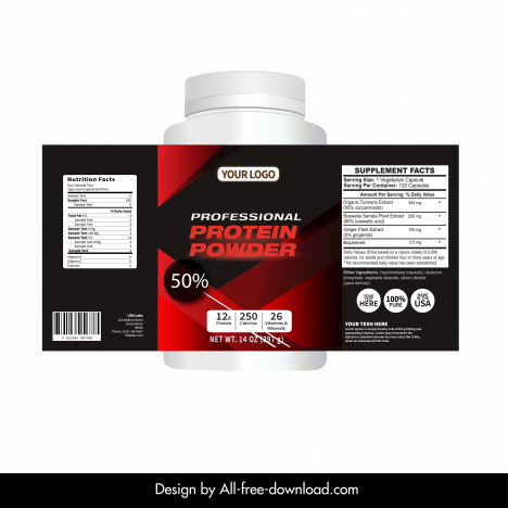 protein powder labels template elegant modern dark