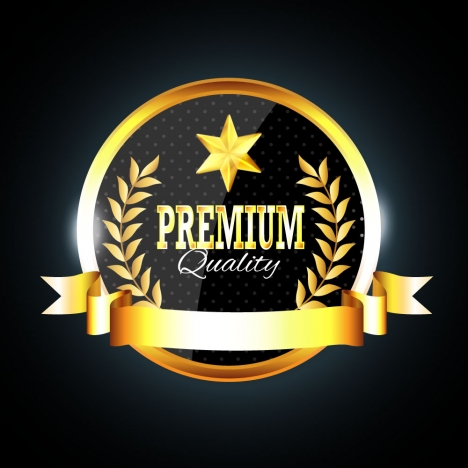 quality certification icon with golden decoration on darkness