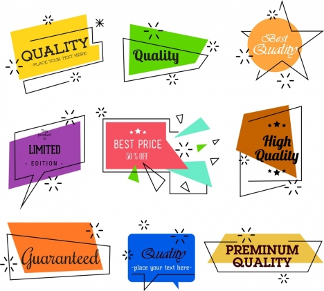 quality labels collection multicolored flat shapes design