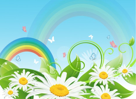 Rainbow and flower landscape
