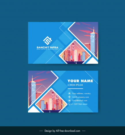 real estate business card template elegant modern city scene geometry