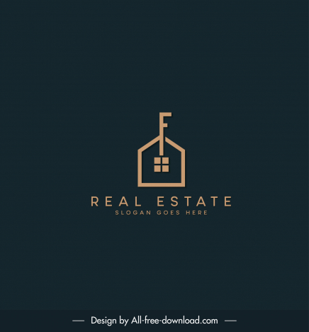 real estate logotype flat house key sketch dark design