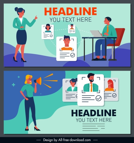 Recruitment banners office staffs sketch cartoon design vectors stock in  format for free download 