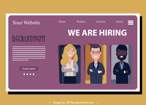 recruitment web page template candidates sketch cartoon characters