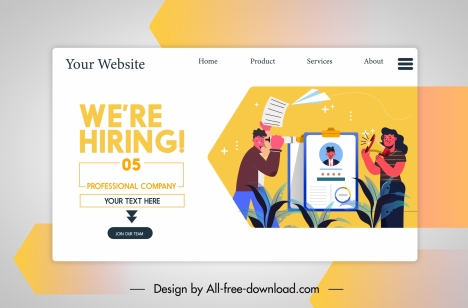 Recruitment website template colorful cartoon characters sketch vectors  stock in format for free download 