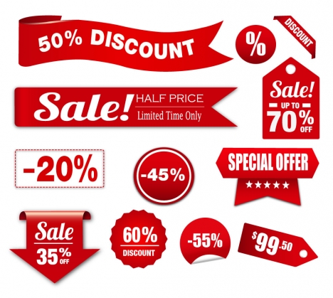 red shaped sets of sales promotion banners