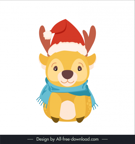 reindeer xmas icon cute stylized cartoon character outline