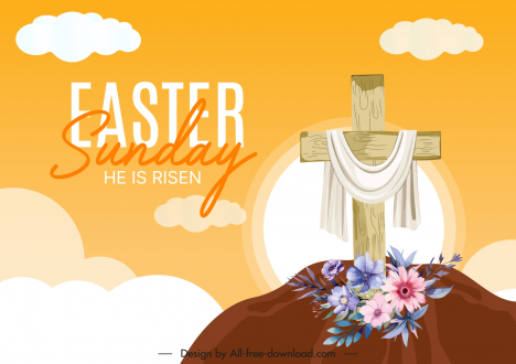 religious easter background template holy cross flowers decor