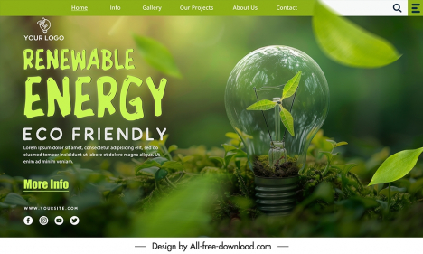 renewable energy landing page template lightbulb leaves decor