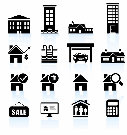 Residential real estate black and white icon set