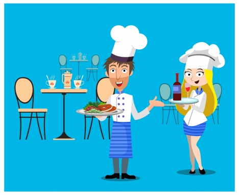 restaurant concept design with waiter and waitress