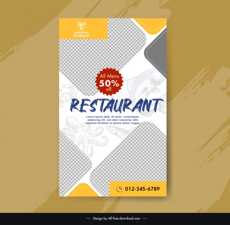 restaurant discount flyer template checkered seafood decor