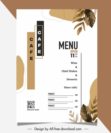 restaurant menu template elegant classical leaf decor