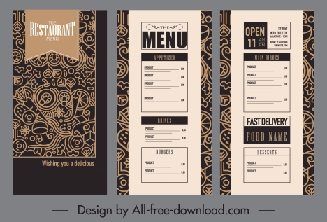 restaurant menu template elegant dark vintage sketch