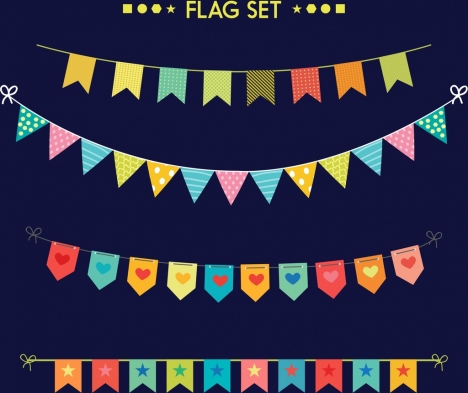 ribbon flags design elements various colored shapes isolation