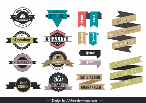 ribbon labels templates colorful classic shapes