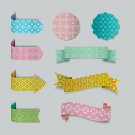 ribbons seals templates 3d colorful decoration repeating pattern