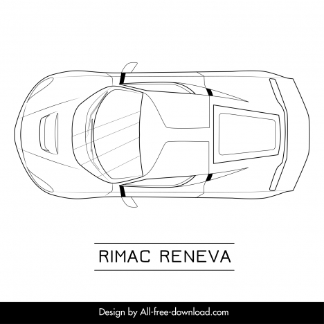 rimac reneva car model advertising template flat black white symmetric handdrawn top view sketch