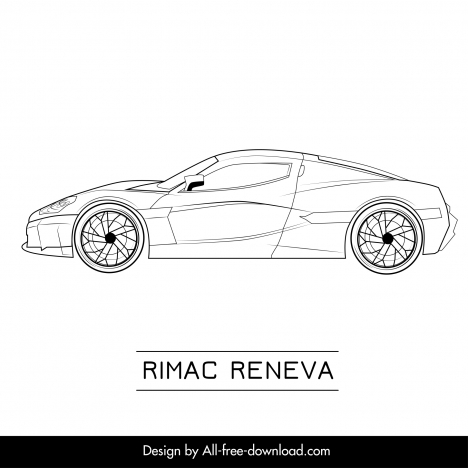 rimac reneva car model icon flat black white handdrawn side view outline