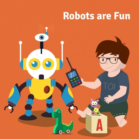 robot advertisement boy toy icons cartoon design