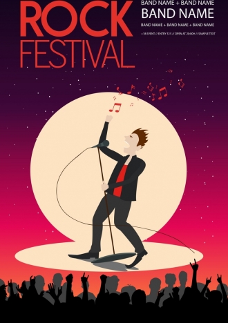 Rock festival poster male singer icon audience silhouette vectors stock in  format for free download 