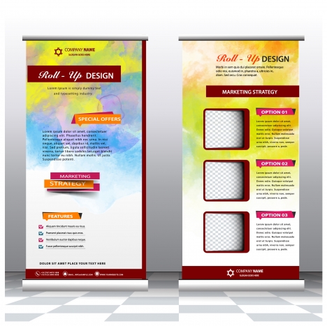 roll up banner design with water color background