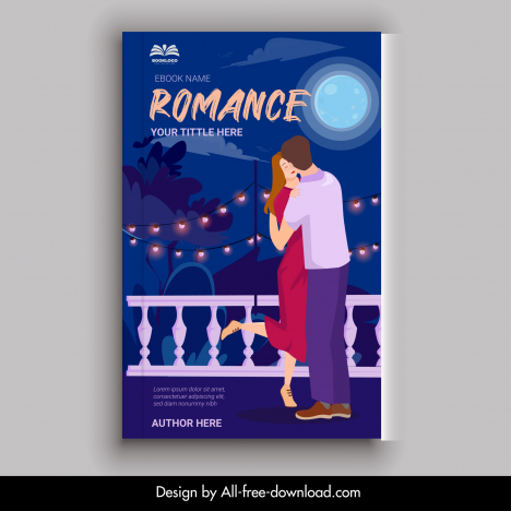 Romance ebook cover template romantic love couple kiss moonlight decor  cartoon design vectors stock in format for free download 162 bytes