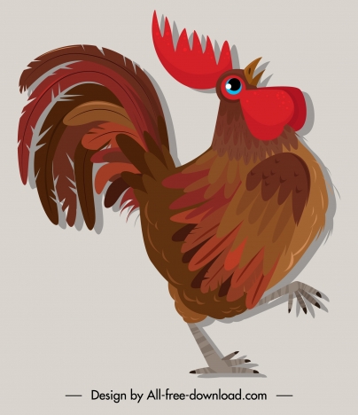 rooster icon colored flat retro sketch